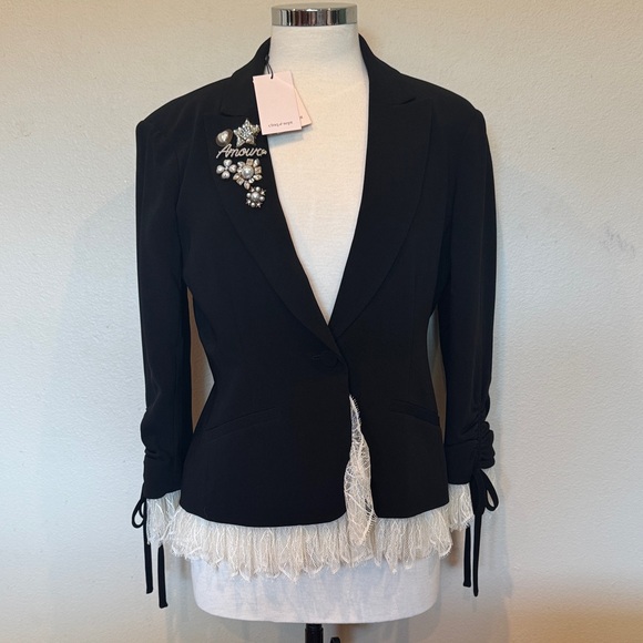 Cinq a Sept Roxie Blazer, New Elegant Black Blazer with Lace Trim, Size 8, NWT! - Picture 2 of 14